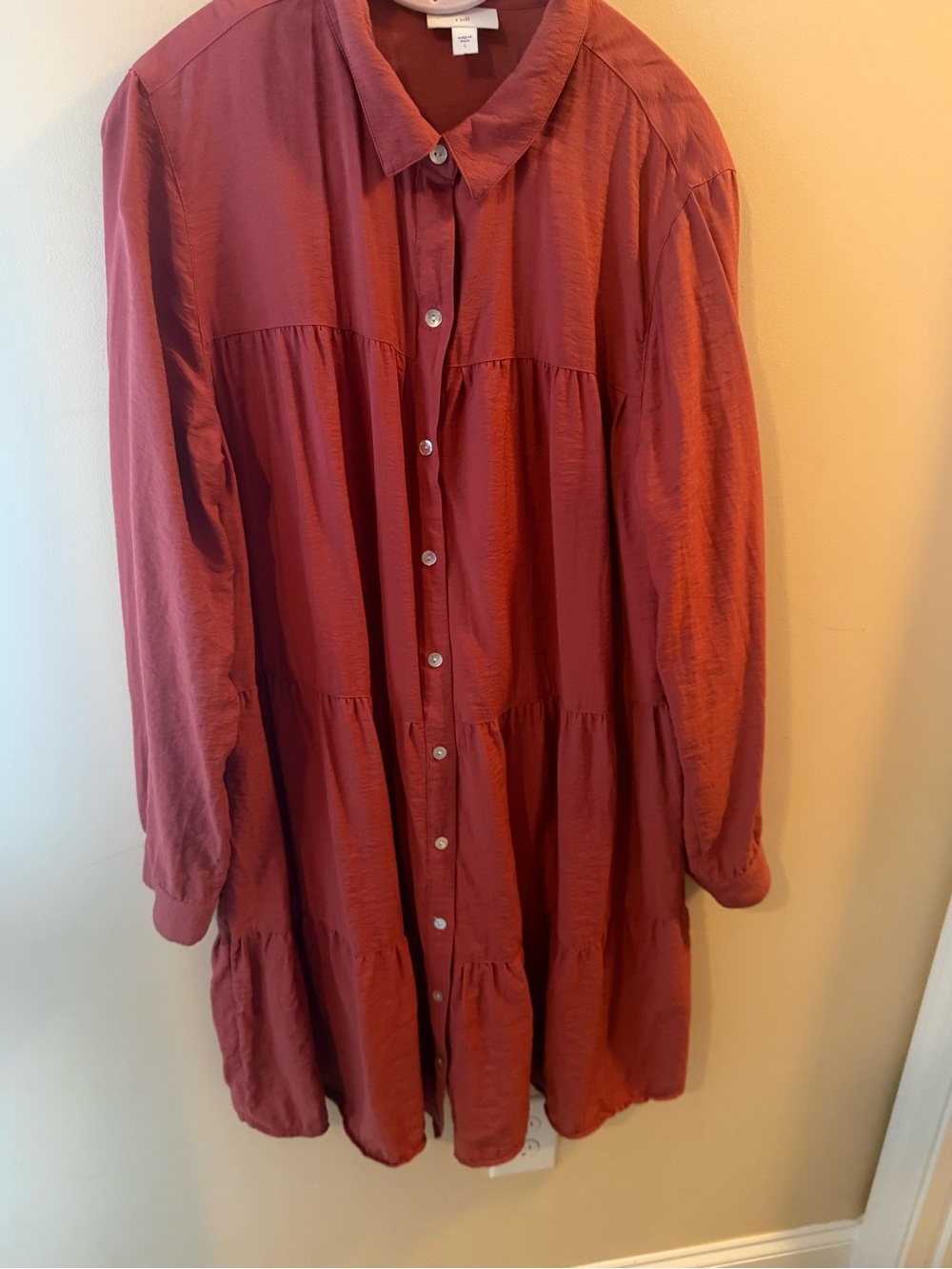 J. Jill Tiered Midi Shirt Dress Terracotta Prairie Boho Button Front size L